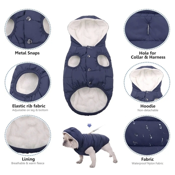 SAWMONG Navy Blue Dog Fleece Jacket with Hood #459 - Picture 11 of 13